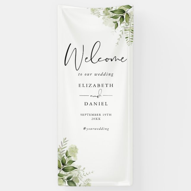 Banderoles Greenery Foliage Floral Wedding Welcome (Vertical)