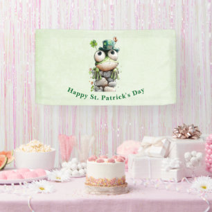 Banderoles Grenouille avec chapeau vert et trèfle Saint-Patri