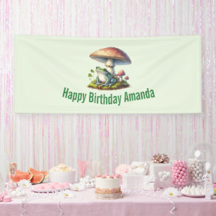 Banderoles Grenouille sous un champignon Joyeux anniversaire 