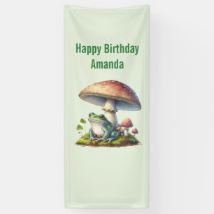 Banderoles Grenouille sous un champignon Joyeux anniversaire 