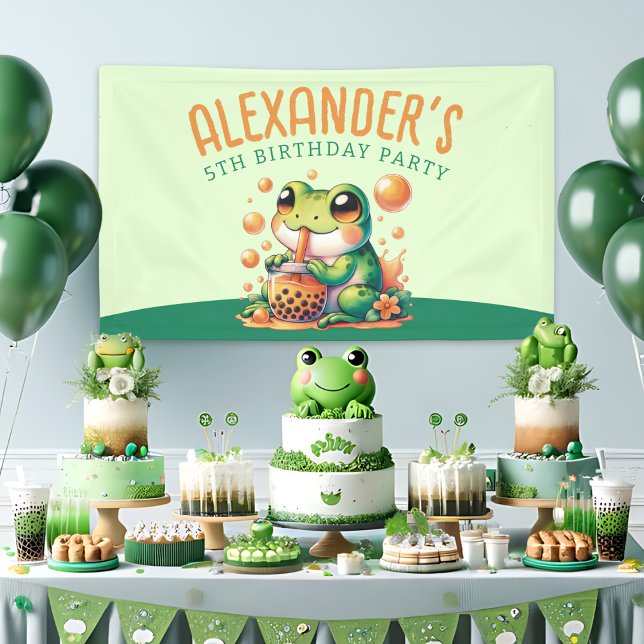 Banderoles Grenouille verte et Orange Boba Bubble Tea Party (Créateur téléchargé)