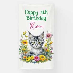 Banderoles Grey Kitten Invitation de fête d'anniversaire de l