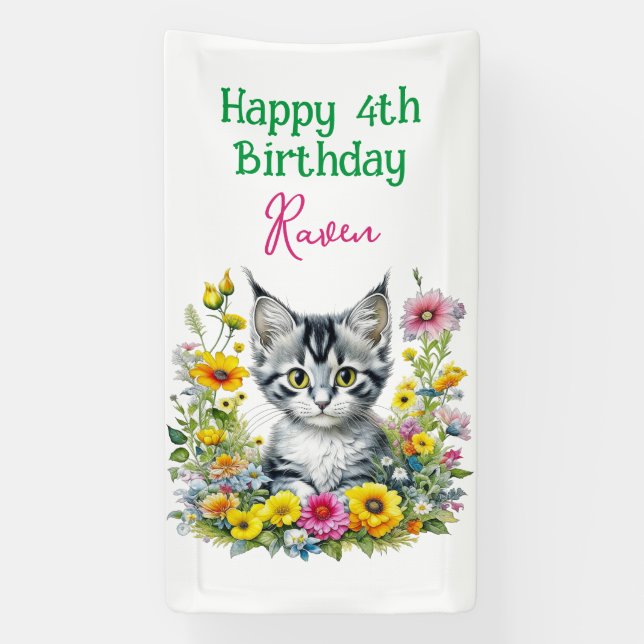 Banderoles Grey Kitten Invitation de fête d'anniversaire de l (Verticale)