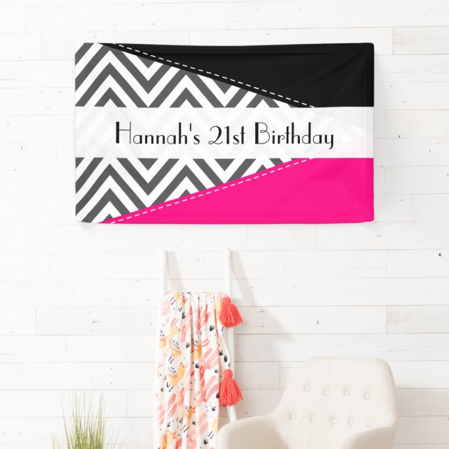 Banderoles Grey Zigzag, Chevron, Zigzag Motif, Anniversaire (En situation)
