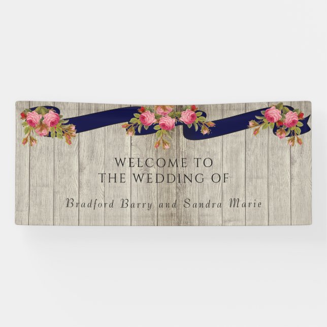 Banderoles Gris Barre Bois Marine Bleu rose Rose Rustique Mar (Horizontal)