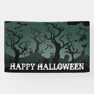 Banderoles Gris noir et gris, arbres éffrayants Halloween
