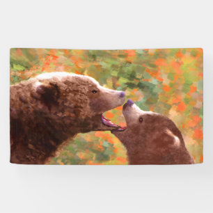Banderoles Grizzly Bear Mom and Cub Painting - Wildlife Art