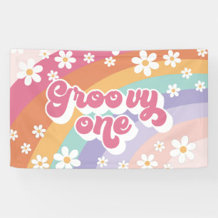 Banderoles Groovy One Rétro Arc-en-ciel 1er Anniversaire
