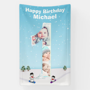 Banderoles Gros 1er anniversaire hiver glace neige Collage ph