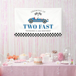 Banderoles Grossesse deux Fast Blue Racing Car Anniversaire