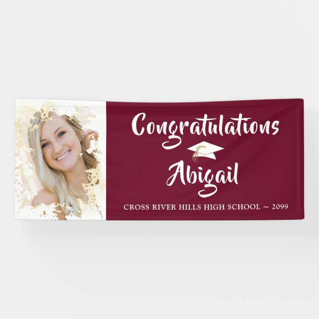 Banderoles Grunge Photo Frame Brush Script Maroon Graduation (Horizontal)