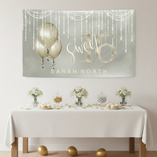 Banderoles Guirlandes lumineuses et ballons Sweet 16 Champagn