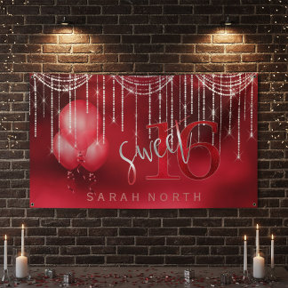 Banderoles Guirlandes lumineuses et ballons Sweet 16 Rouge ID