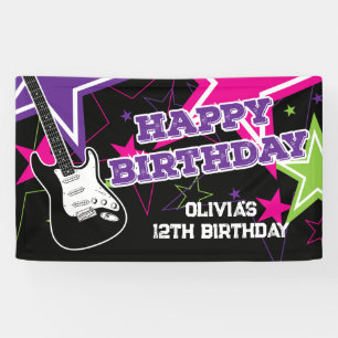 Banderoles Guitare Stars Rock Anniversaire Rose Violet