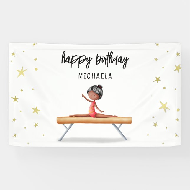 Banderoles Gymnastique afro-américaine mignonne Anniversaire (Horizontal)