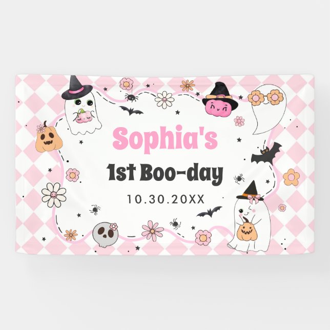 Banderoles Halloween Fantôme Super 1er anniversaire (Horizontal)