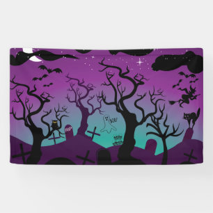 Banderoles Halloween noir, violet, turquoise