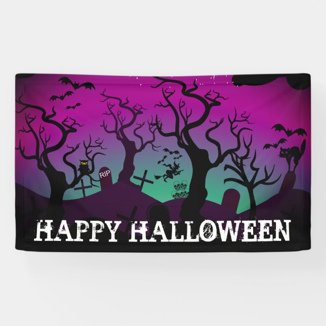 Banderoles Halloween noir, violet, turquoise (Horizontal)