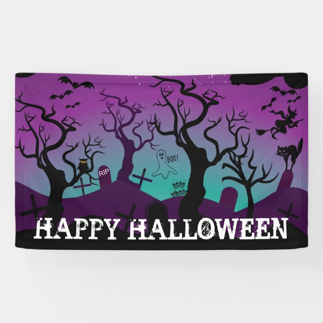 Banderoles Halloween noir, violet, turquoise (Horizontal)
