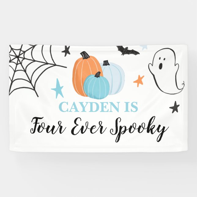 Banderoles Halloween Quatre citrouilles Éffrayants 4e anniver (Horizontal)