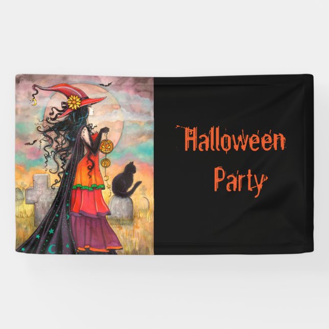 Banderoles Halloween Sorcière de fête et Imaginaire de chat (Horizontal)