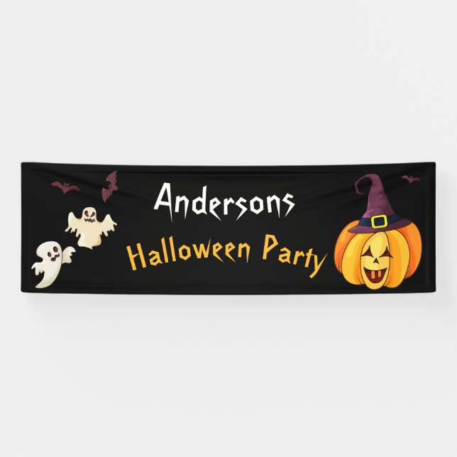 Banderoles Halloween Them Party Personnalisé Nom de famille (Horizontal)