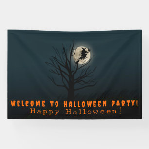 Banderoles Halloween voeux sorcière lune