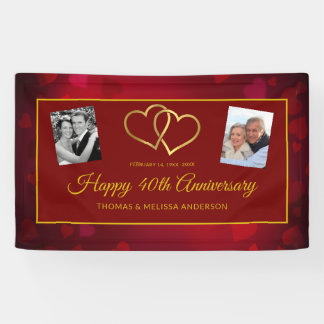BANDEROLES HAPPY 40E ANNIVERSAIRE RUBY GOLD HEARTS & PHOTOS