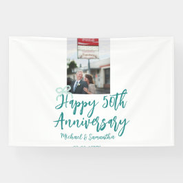 Banderoles Happy 50th anniversary photo turquoise bow name da