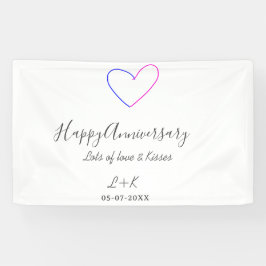 Banderoles Happy anniversary pink blue heart name date simple