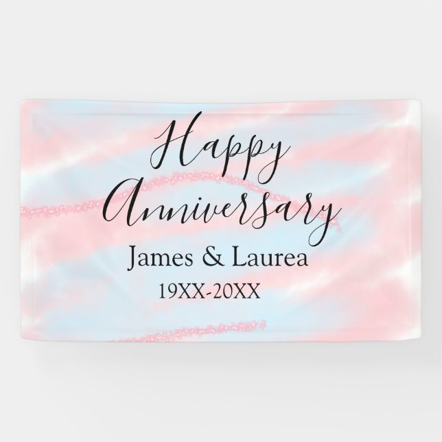 Banderoles Happy anniversary wedding name date year pastel  (Horizontal)