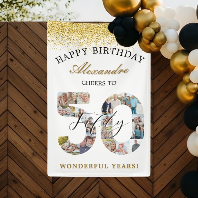 Banderoles Happy Birthday Cheers To 50 Years Photo Collage (Happy Birthday Cheers To 50 Years Photo Collage Banner)