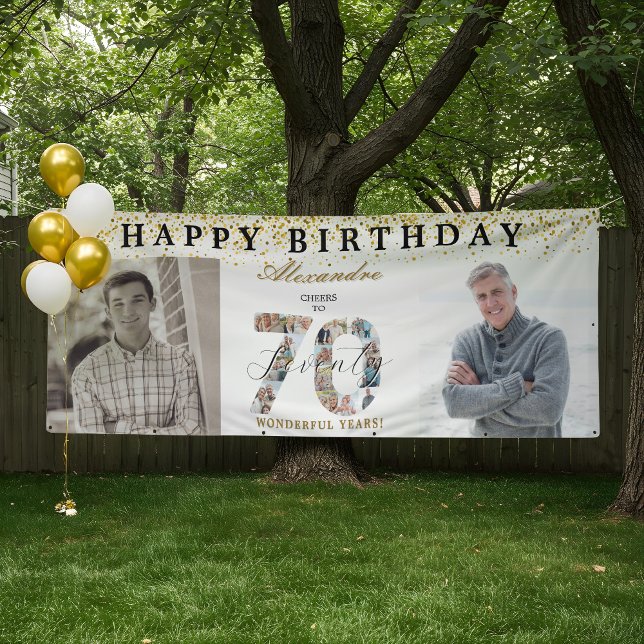 Banderoles Happy Birthday Cheers To 70 Years Photo Then & Now (anniversary card)