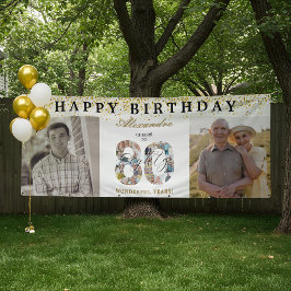 Banderoles Happy Birthday Cheers To 80 Years Photo Then & Now