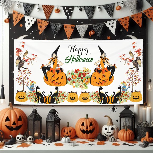 Banderoles Happy Halloween Bewitching Chat noir Citrouille d' (Happy Halloween Bewitching Fall Pumpkin Black Cat Banner)