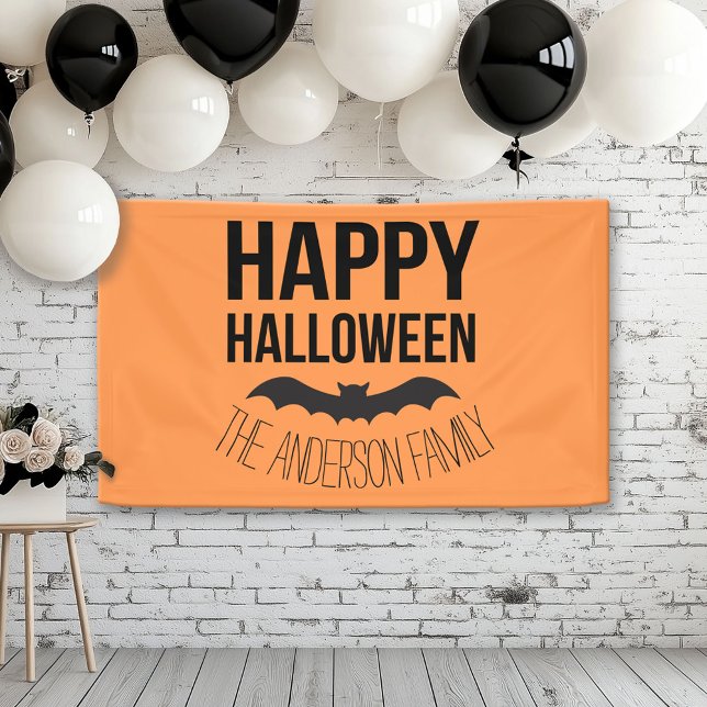 Banderoles Happy Halloween chauve avec nom noir (Custom Halloween Banner)