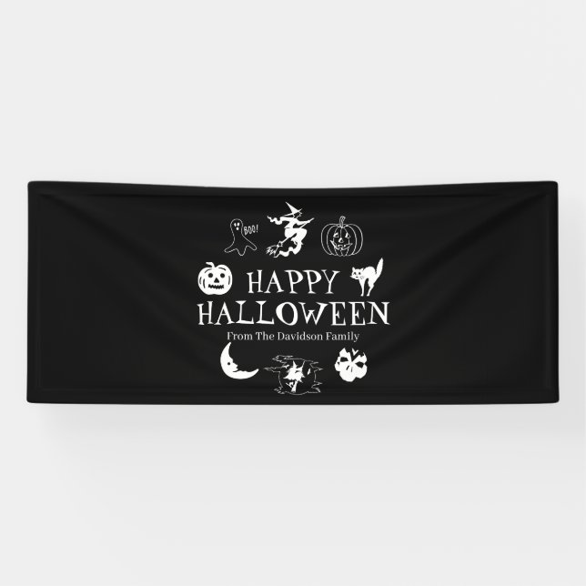 Banderoles Happy Halloween nom personnalisé décoration éffray (Horizontal)