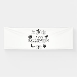 Banderoles Happy Halloween nom personnalisé noir blanc éffray