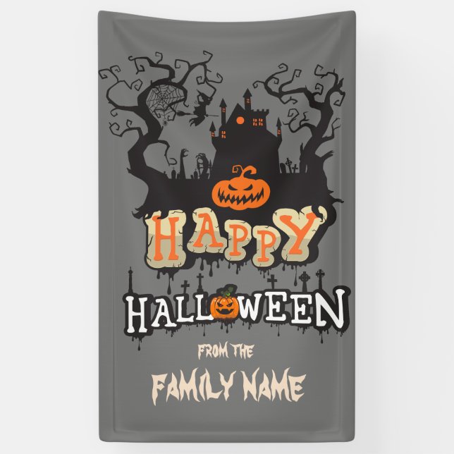 Banderoles Happy Halloween Personnalisable Nom de famille Per (Vertical)
