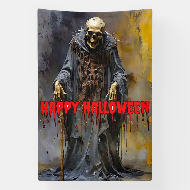 Banderoles Happy Halloween squelette Déplaisant (Verticale)
