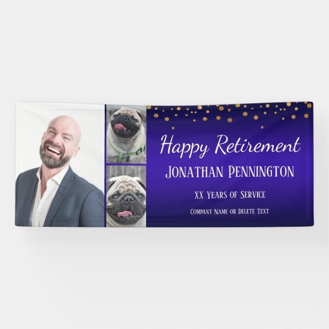 Banderoles Happy Retirement Gold Confetti Photo Collage (Horizontal)