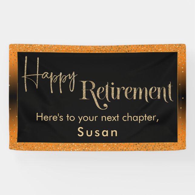 Banderoles Happy Retraite Gold Confetti, Bright Orange (Horizontal)