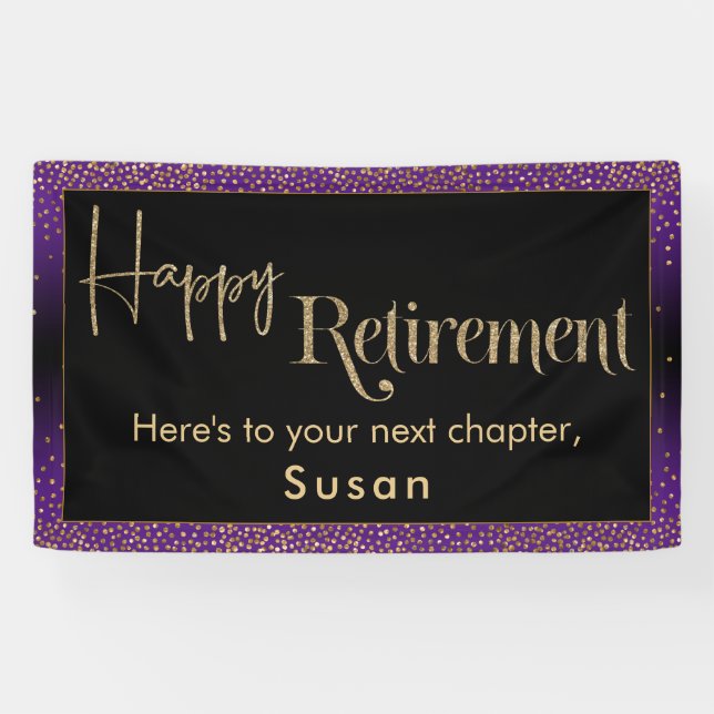 Banderoles Happy Retraite Gold Confetti, Violet clair (Horizontal)