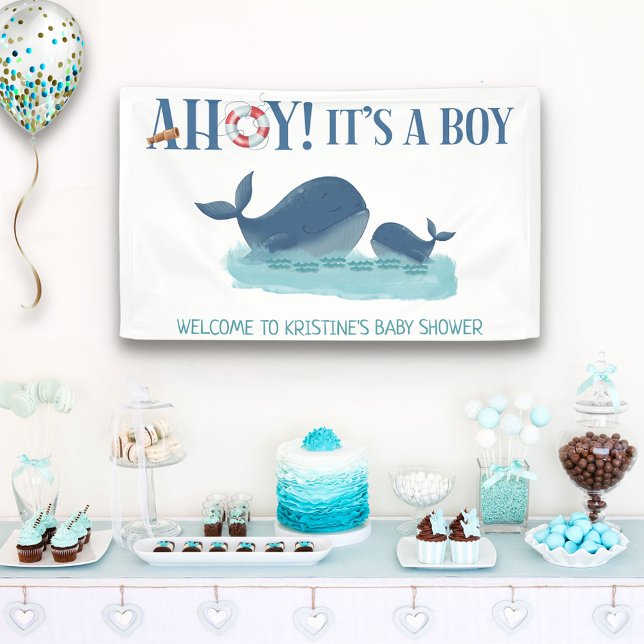 Banderoles Happy Whale Ahoy C'est un Baby shower garçon (Créateur téléchargé)