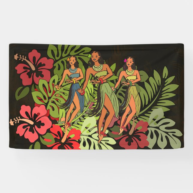 Banderoles Hawaii Aloha Palm Hula Art Design (Horizontal)