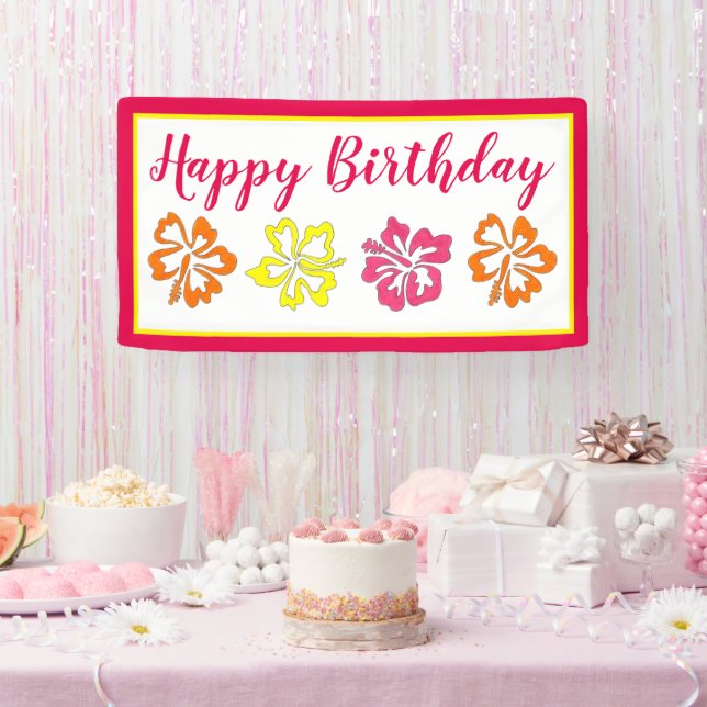 Banderoles Hawaii Hibiscus Joyeux Anniversaire Beach Party Lu (Fête)