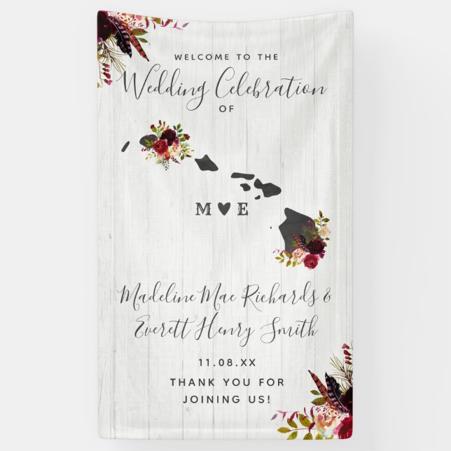Banderoles Hawaii State Destination Wedding Bienvenue (Vertical)