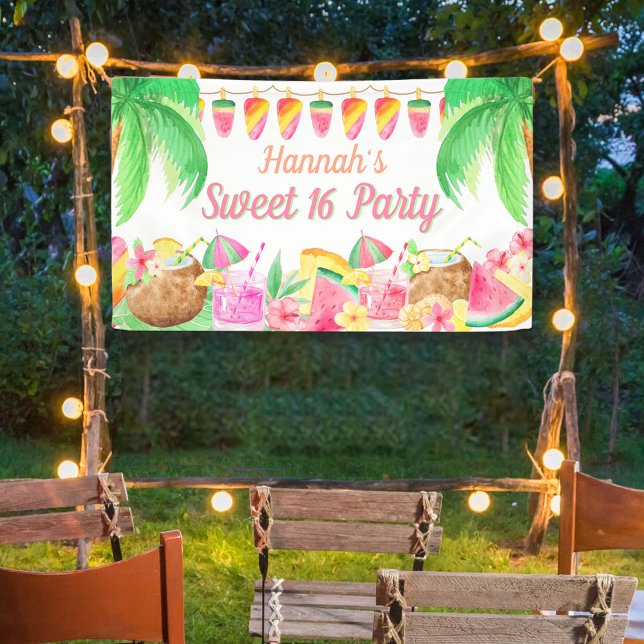 Banderoles Hawaiian Tropical Luau Party Sweet 16 (Créateur téléchargé)