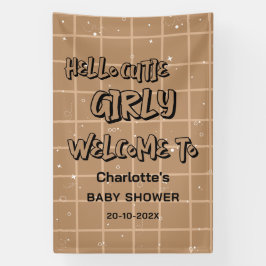 Banderoles Hello Cutie Girly Cute Brown Gingham Baby Shower