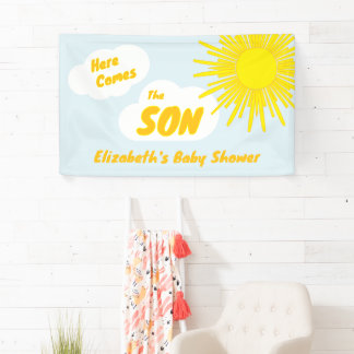 Banderoles Here Comes The Son Boy Baby Shower